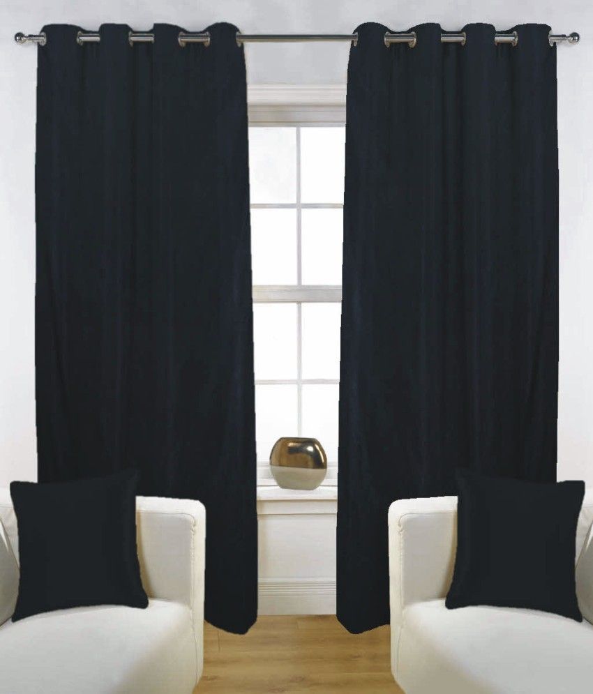 44% OFF on Fabutex Polyester Black Solid Eyelet Curtain
