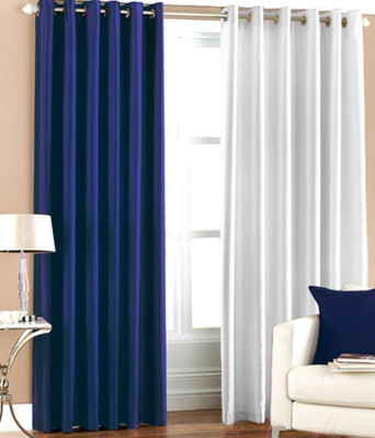 66% OFF on HomeZaara Polyester Blue, White Solid Eyelet Curtain