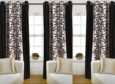 61% OFF on White Wave Polyester Printed Brown Floral Eyelet Curtain