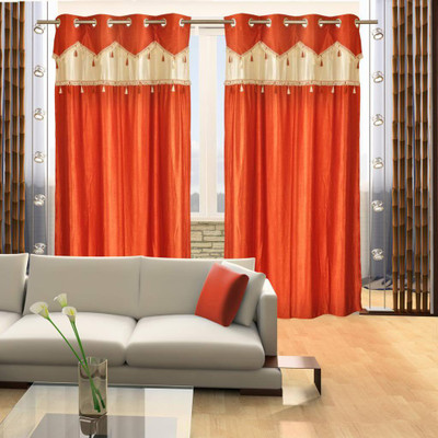 61% OFF on Home Candy Polyester Orange Striped Eyelet Curtain