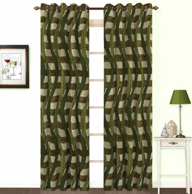 10% OFF on Skipper Polyester, Viscose, Blends Green Chevron Eyelet Curtain