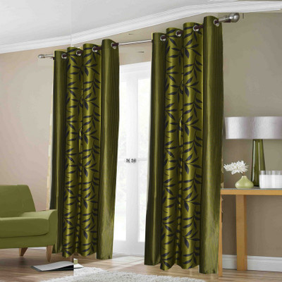 39% OFF on FabBig Polyester Green Floral Eyelet Curtain