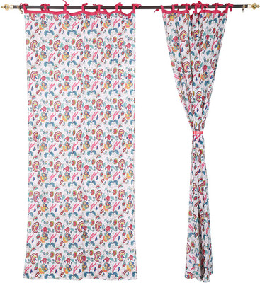 44% OFF on Rajrang Cotton White Floral Tab Top Curtain