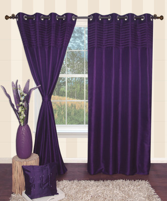 Furniche Polyester Purple Striped Eyelet Curtain Furniche Polyester Purple Striped Eyelet Curtain