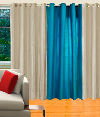 56% OFF on Hargunz Polycotton White, Light Blue Abstract Eyelet Curtain