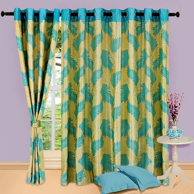56% OFF on Cortina Polyester Blue Abstract Eyelet Curtain