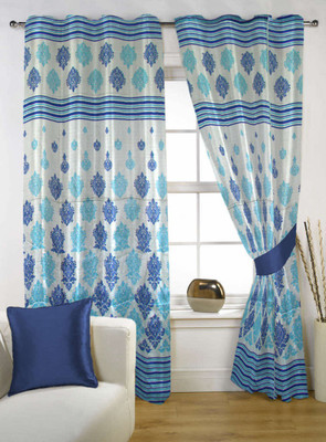 60% OFF on Handloom Factory Polycotton Blue Floral Eyelet Curtain