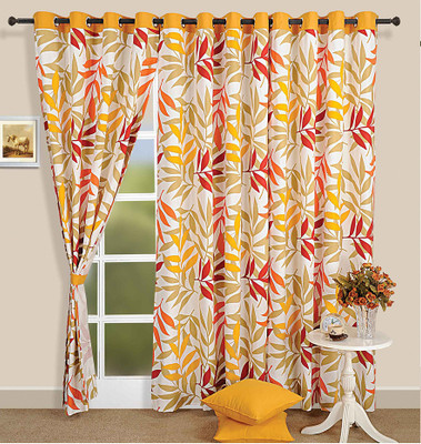 25% OFF on Swayam Cotton Beige, Yellow, Red Checkered Eyelet Curtain