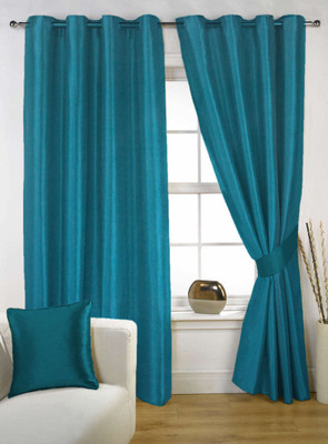 58% OFF on Handloom Factory Polycotton Blue Striped Eyelet Curtain