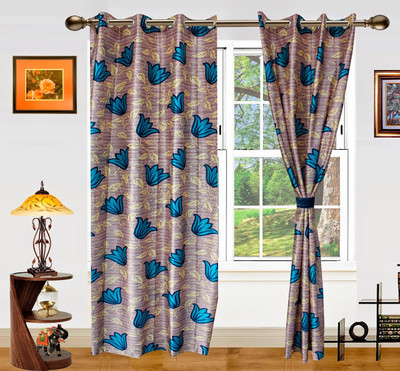 55% OFF on Dekor World Polyester Blue Floral Eyelet Curtain