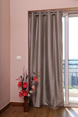 ZappyCart Polyester Steel Grey Solid Eyelet Curtain