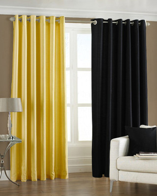 33% OFF on Pindia Polyester Yellow, Black Batik Eyelet Curtain