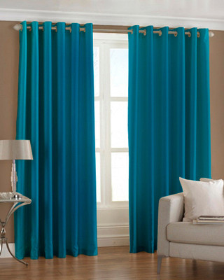 33% OFF on Pindia Polyester Light Blue Solid Eyelet Curtain