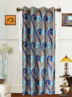 6% OFF on Dekor World Polyester Blue Abstract Ring Rod Curtain