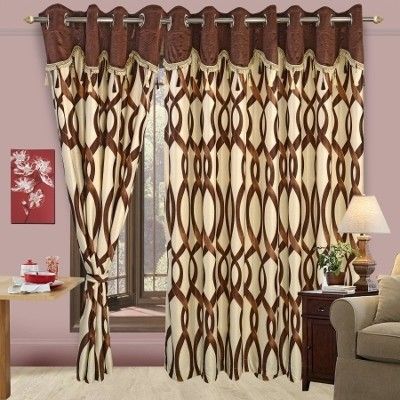64% OFF on Cortina Polyester Brown Floral Eyelet Curtain