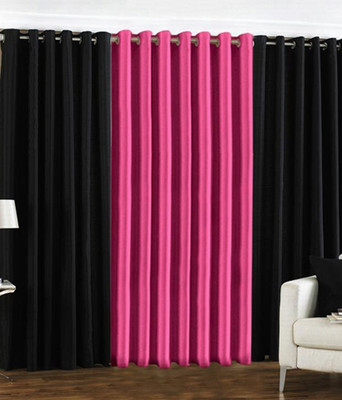 59% OFF on HomeZaara Polyester Black, Pink Solid Eyelet Curtain