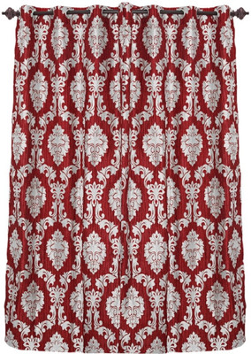 Zaffre's Polyester Red, Silver Floral Eyelet Curtain