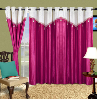 53% OFF on Optimistic Home Furnishing Polyester Pink Solid Eyelet Curtain