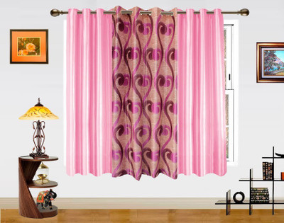 Dekor World Sprial World With Solid Window Curtain - Pack Of 3