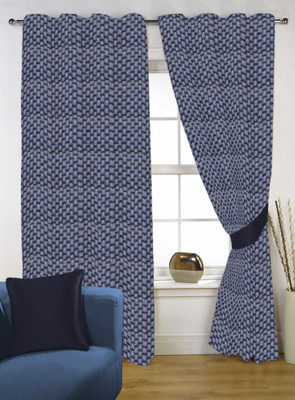 72% OFF on Kings Polycotton Blue Checkered Eyelet Curtain
