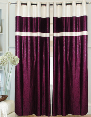 58% OFF on Hargunz Polyester Purple Striped Eyelet Curtain
