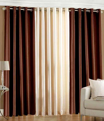 69% OFF on White Wave Polyester Brown, White Solid Tab Top Curtain