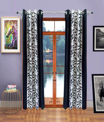 13% OFF on Handloomhub Polyester Black Floral Eyelet Curtain