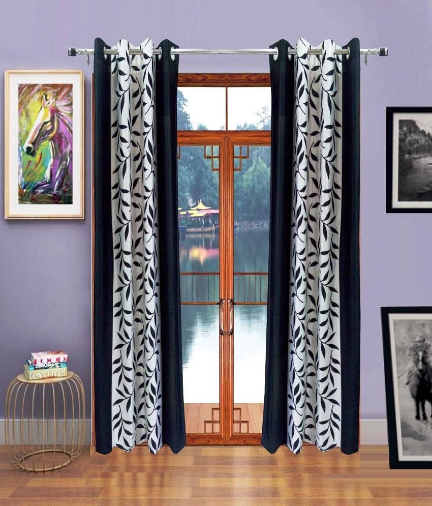 33% OFF on Handloomhub Polyester Black Floral Eyelet Curtain