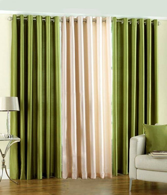 59% OFF on HomeZaara Polyester Green, White Solid Eyelet Curtain