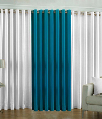 66% OFF on HomeZaara Polyester White, Light Blue Solid Eyelet Curtain