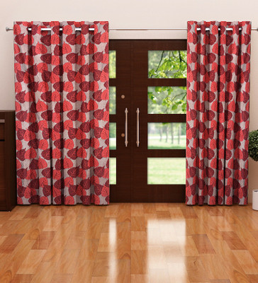 68% OFF on Home Candy Polyester Red Solid Ring Rod Curtain