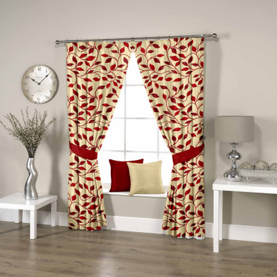 48% OFF on Threadmix Polyester Red Floral Eyelet Curtain