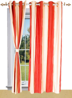 62% OFF on Shandar Polyester Orange, Beige Striped Eyelet Curtain