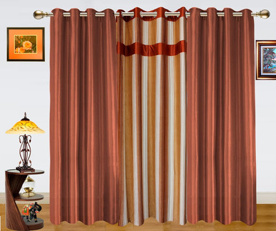 64% OFF on Dekor World Polyester Brown Abstract Eyelet Curtain