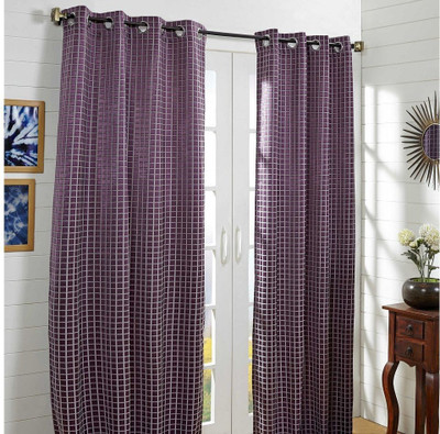 26% OFF on At Home Polycotton Multicolor Checkered Eyelet Curtain