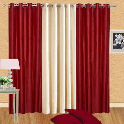 43% OFF on Handloomdaddy Polyester Red, Beige Solid Eyelet Curtain