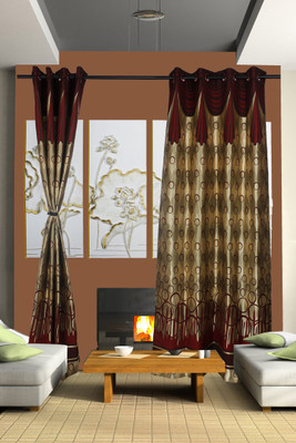 33% OFF on Vrinda Silk Multicolor Self Design Eyelet Curtain