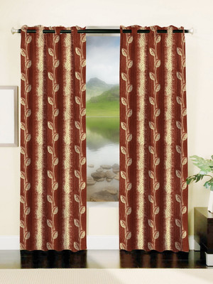 66% OFF on Mahamantra Polyester Brown Floral Eyelet Curtain