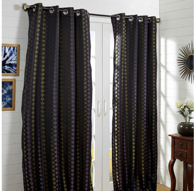26% OFF on At Home Polycotton Multicolor Striped Eyelet Curtain