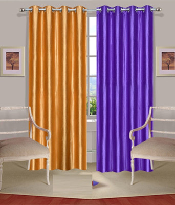 78% OFF on Fogg Polyester Purple, Gold Solid Tab Top Curtain
