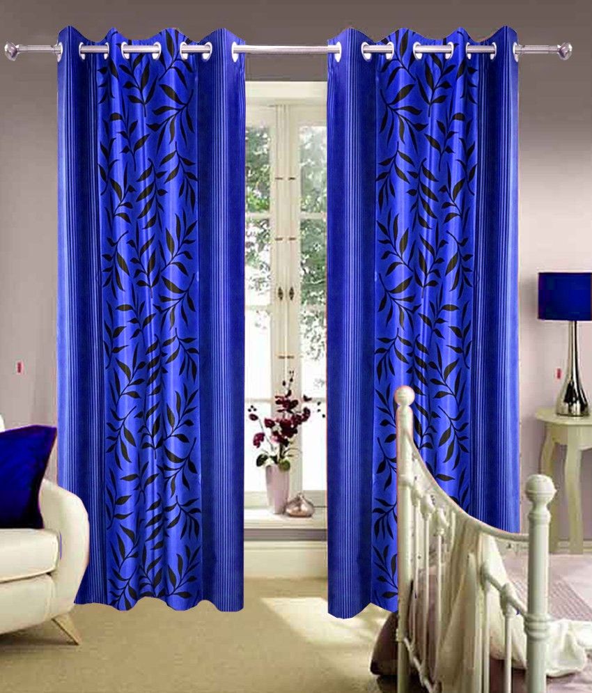68% OFF on Homefab India Polyester Dark Blue Floral Eyelet Curtain
