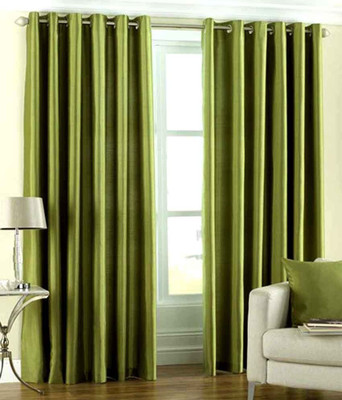 67% OFF on White Wave Polyester Green Solid Eyelet Curtain