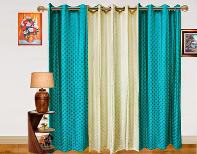 44% OFF on Dekor World Polyester Blue, White Self Design Eyelet Curtain