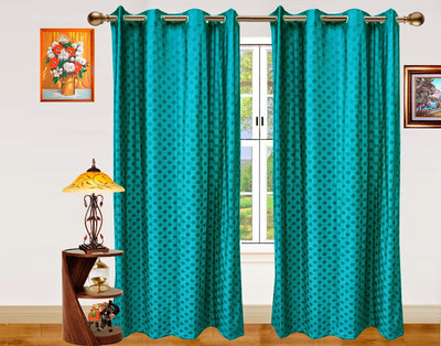 30% OFF on Dekor World Polyester Blue Polka Eyelet Curtain