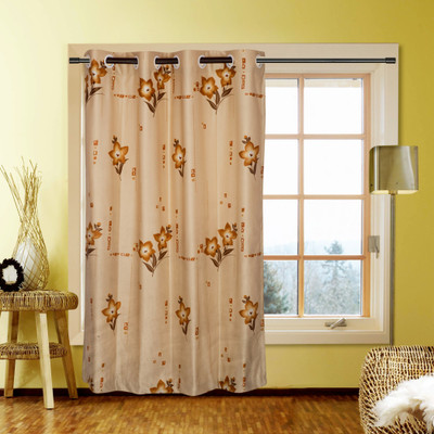 58% OFF on Kings Polycotton Brown Printed Eyelet Curtain