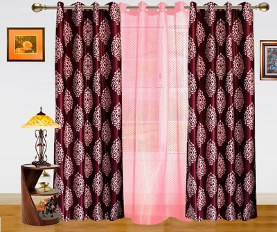 47% OFF on Dekor World Polyester Pink, Maroon Damask Eyelet Curtain