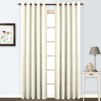 Skipper Polyester, Viscose Yellow Floral Eyelet Curtain