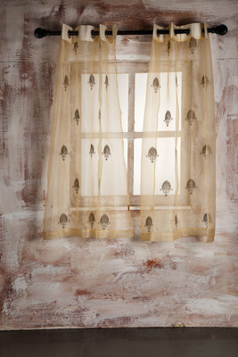 36% OFF on Marigold Polyester Gold, Green Embroidered Window Curtain