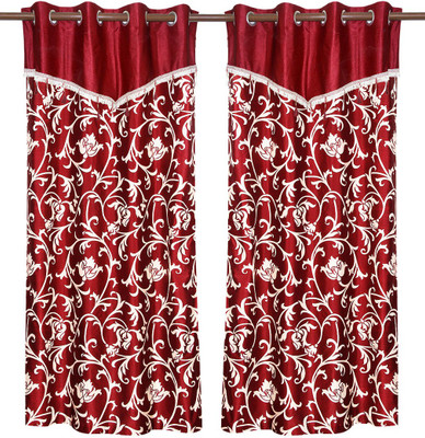 77% OFF on Zikrak Exim Polyester Red Self Design Eyelet Curtain