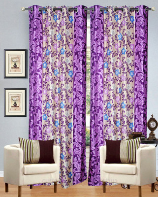 42% OFF on Hargunz Polyester Purple Floral Eyelet Curtain